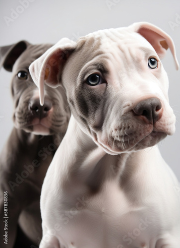 2 cute and adorable brown and white pitbull puppies. © The animal shed 274
