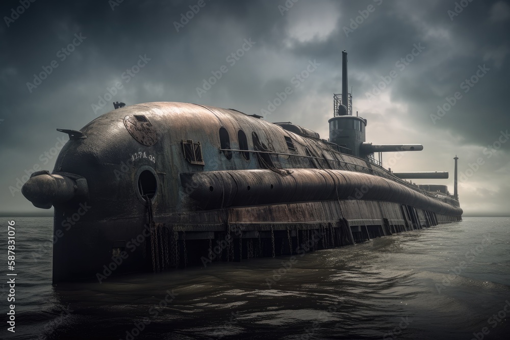 Submarine floating on a body of water. Generative AI Stock Illustration Adobe Stock