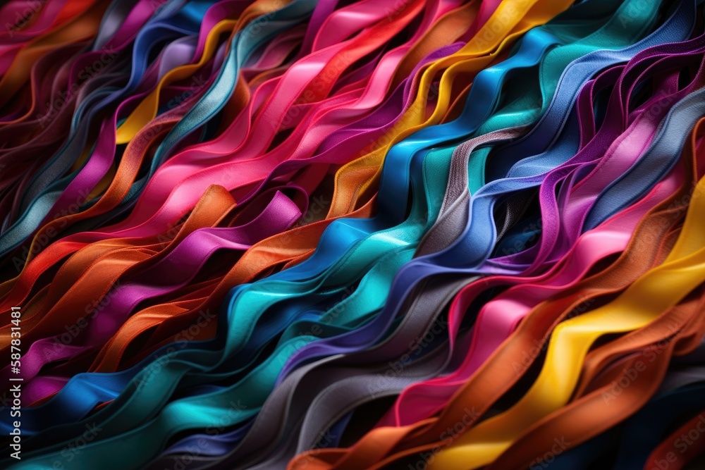 Illustration of colorful ribbons in a close-up view. Generative AI Illustration of colorful ribbons in a close-up view. Generative AI