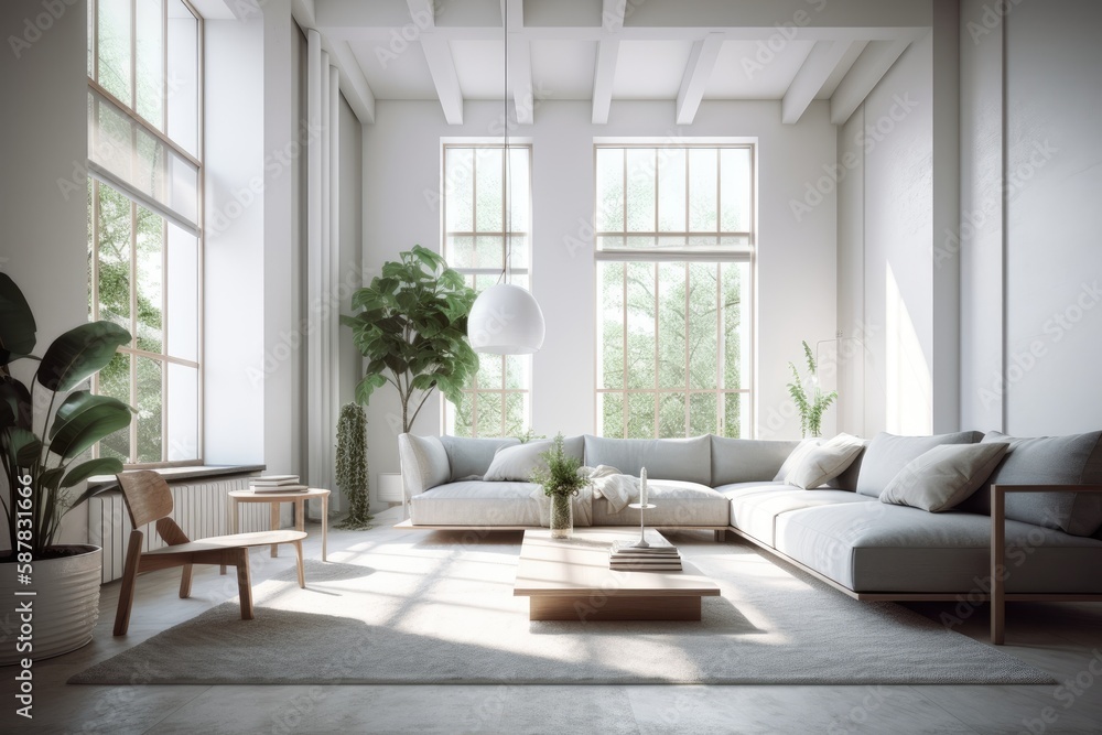 Obraz premium modern living room with abundant natural light and stylish furniture. Generative AI