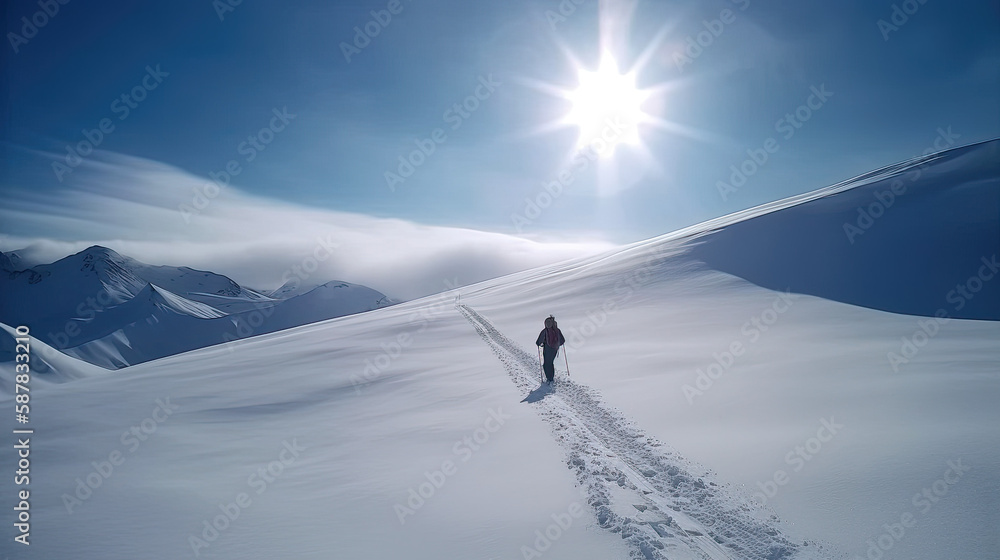 mountain winter adventure hike - by generative ai