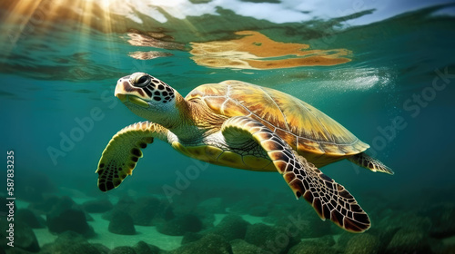 turtle spirit animal swimming in the sea - by generative ai
