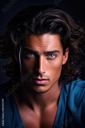 portrait of a Man with long brown hairs & eyes