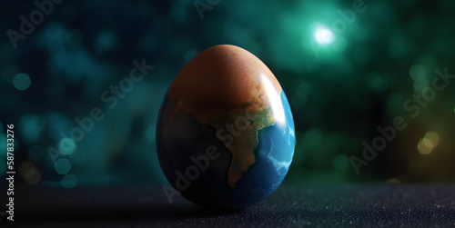 Single egg colored like earth with the shape of south america - generative ai