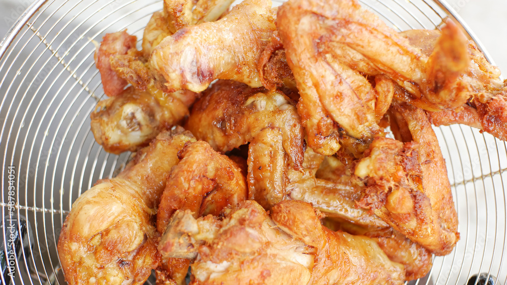 freshly cooked fried chicken from the fryer freshly cooked fried chicken from the fryer