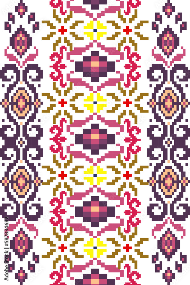 Floral Cross Stitch Embroidery.geometric ethnic oriental seamless pattern traditional.Aztec style abstract vector illustration.design for texture,fabric,clothing,wrapping,sarong. Floral Cross Stitch Embroidery.geometric ethnic oriental seamless pattern traditional.Aztec style abstract vector illustration.design for texture,fabric,clothing,wrapping,sarong.