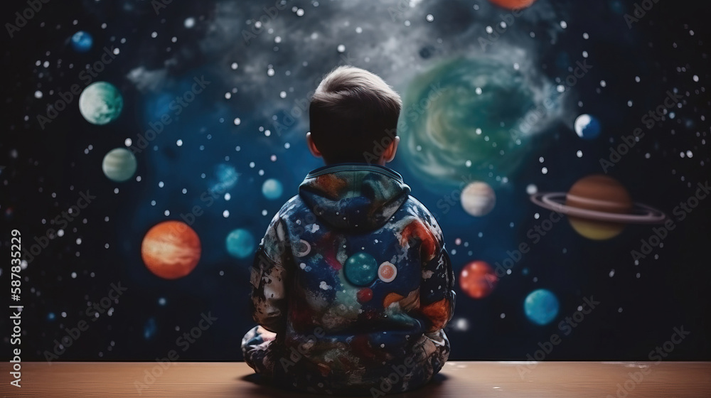 Naklejka premium kid space explorer. sketch art for artist creativity and inspiration. generative AI