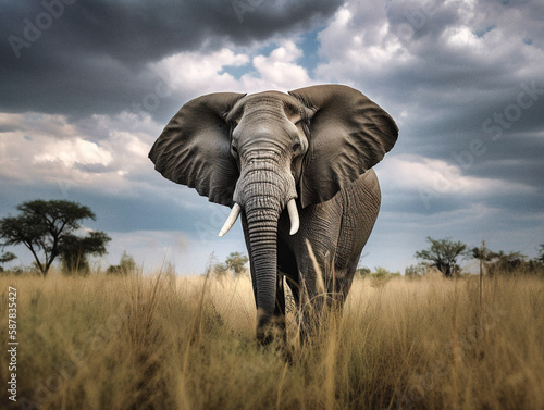 Majestic Elephant in the Savanna - generative ai
