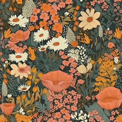 seamless pattern with flowers, generative ai, generative, ai