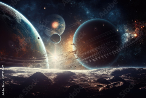 Universe scene with planets stars and galaxies in outer space showing the beauty of space exploration.