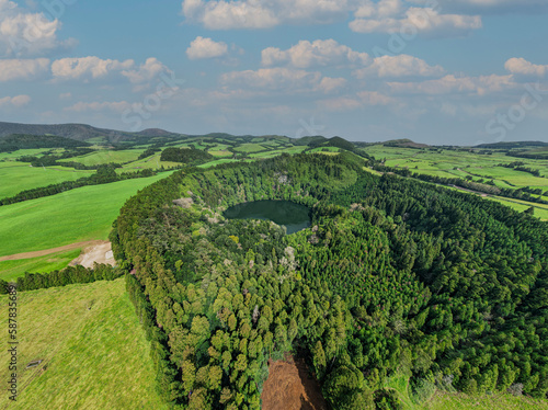 The peaceful Lagoa Do Congro is located at the end of an easy hike in the island of Sao Miguel in the Azores, Portugal photo