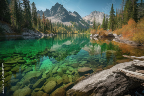 A natural wonderland with rugged rocky mountains of towering peaks the shimmering alpine lakes reflect the verdant forests as the white haze layers spread across the landscape。 © imlane