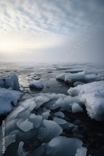 Ice and mist on the Arctic Ocean, the beauty of tranquility.