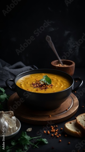 Steaming Hot Bowl of Dal Soup with Colorful Garnishes in India - Perfect for Indian Cuisine Ads