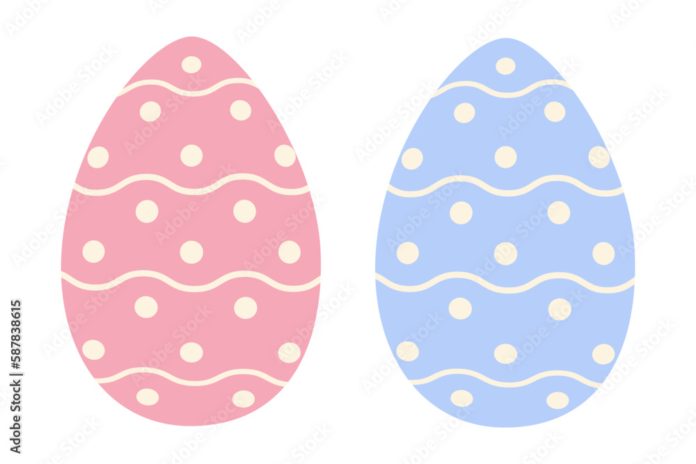 Set of two Easter eggs in trendy pink and blue with a simple pattern of wavy lines and dots. Sticker