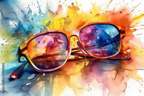 Illustration of sunglasses on a vibrant background. Generative AI