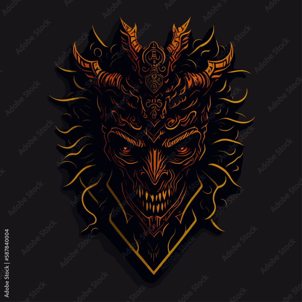 Demon skull emblem vintage ornamental design. Medieval logo. Print design. t-shirt design.