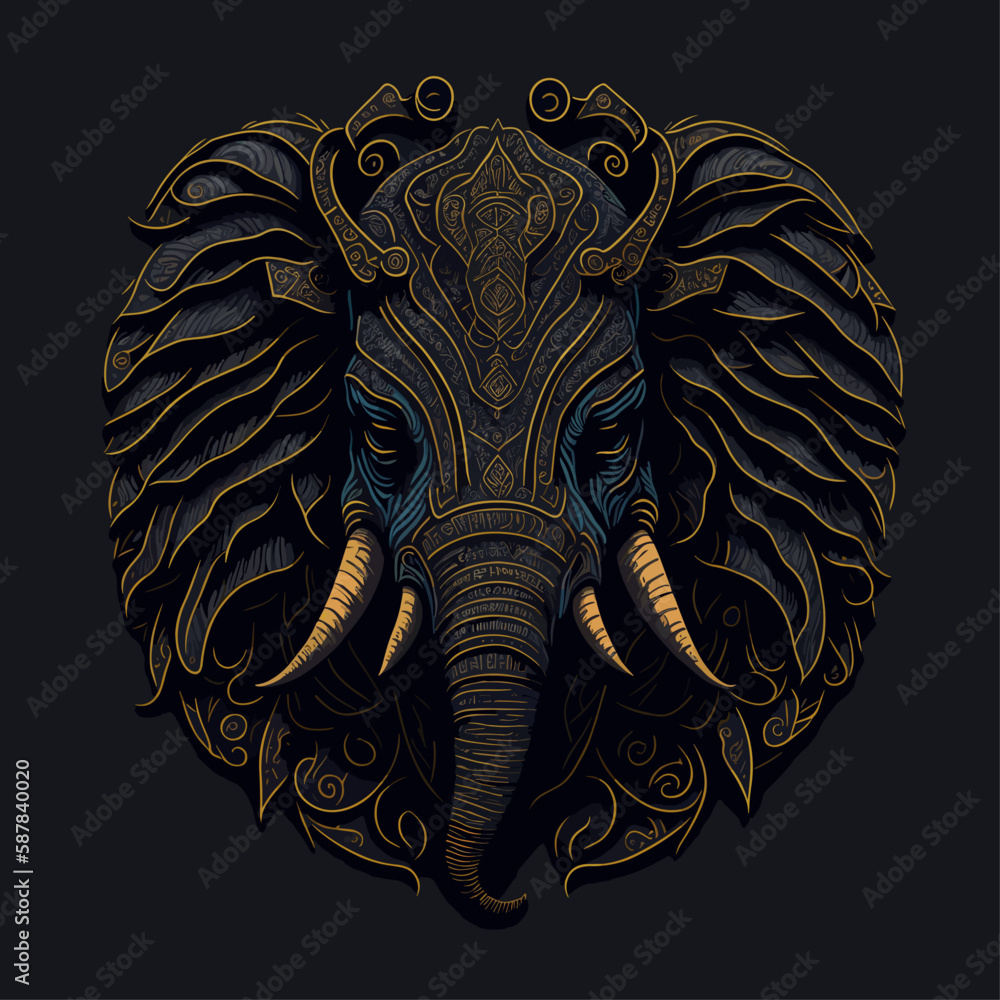 Fototapeta premium Elephant head emblem vintage ornamental design. Medieval logo. Print design. t-shirt design.