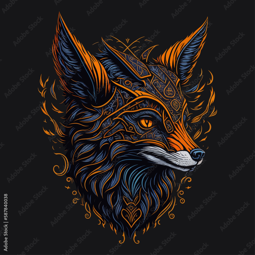 Obraz premium Fox head emblem vintage ornamental design. Medieval logo. Print design. t-shirt design.