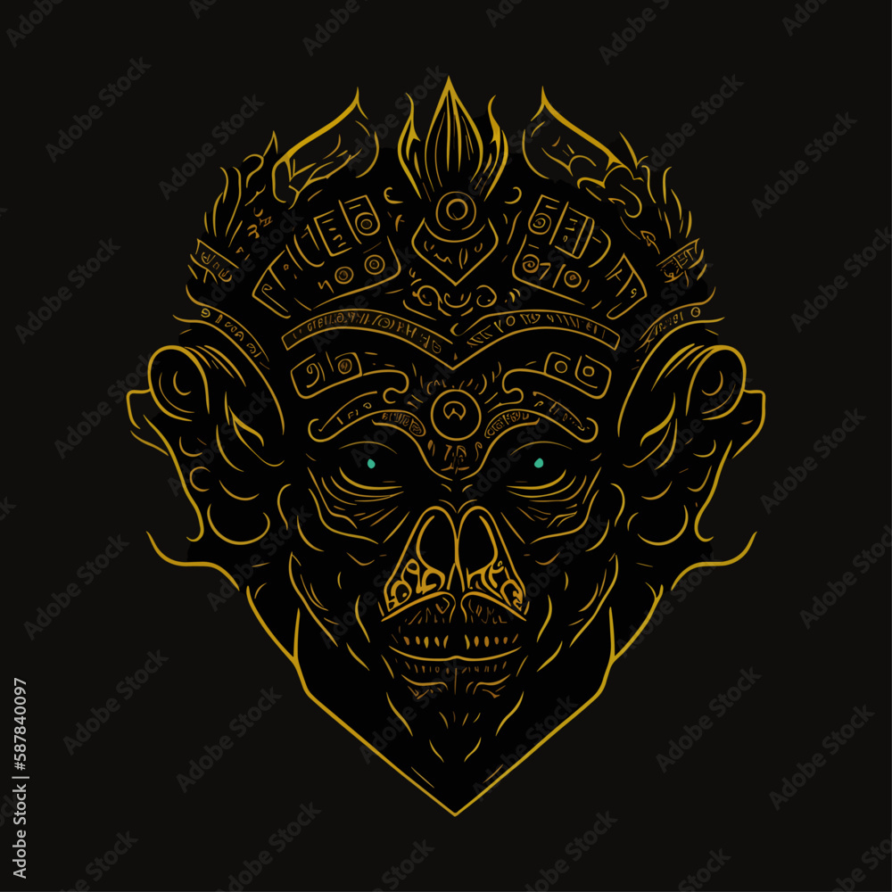 Fototapeta premium Demon head emblem vintage ornamental design. Medieval logo. Print design. t-shirt design.