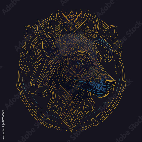 Dog head emblem vintage ornamental design. Medieval logo. Print design. t-shirt design.