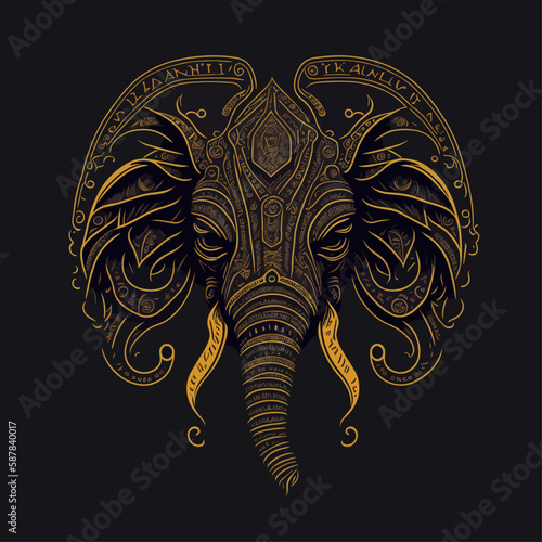 Elephant head emblem vintage ornamental design. Medieval logo. Print design. t-shirt design.