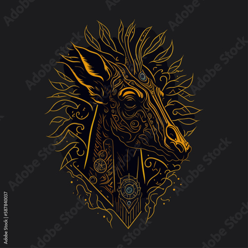 Giraffe head emblem vintage ornamental design. Medieval logo. Print design. t-shirt design.