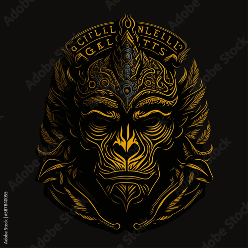 Gorilla head emblem vintage ornamental design. Medieval logo. Print design. t-shirt design.