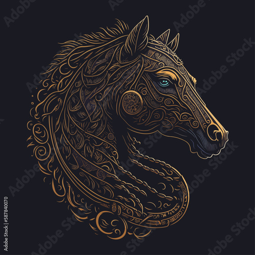 Horse head emblem vintage ornamental design. Medieval logo. Print design. t-shirt design.