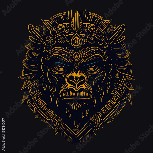 Gorilla head emblem vintage ornamental design. Medieval logo. Print design. t-shirt design.