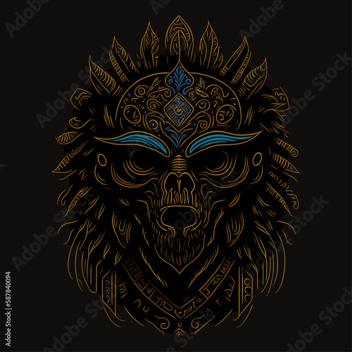 Aztec man head emblem vintage ornamental design. Medieval logo. Print design. t-shirt design.