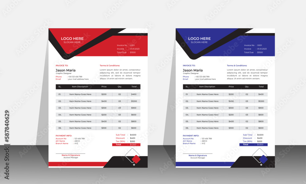 Creative Red and Blue Invoice template for business