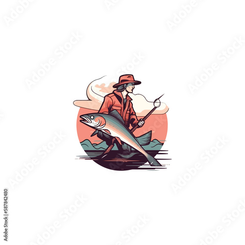 people fishing strike big fish logo vector