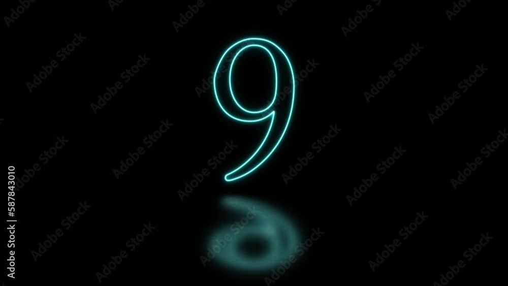 Flickering neon numeral nine with motion animation Flickering neon numeral nine with motion animation
