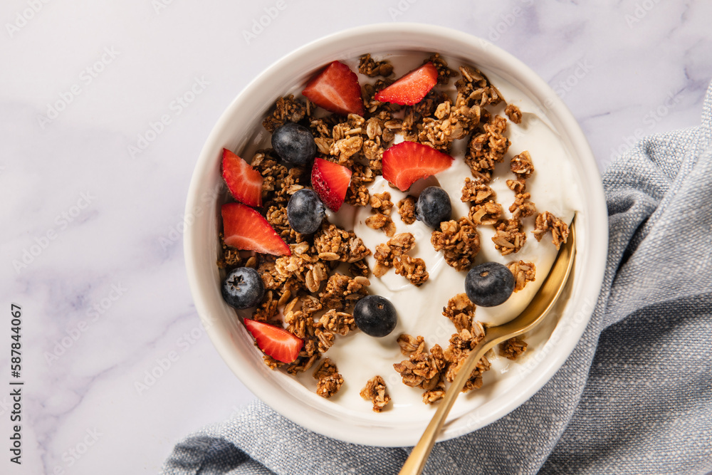 Granola with yogurt, blueberries and strawberries Granola with yogurt, blueberries and strawberries