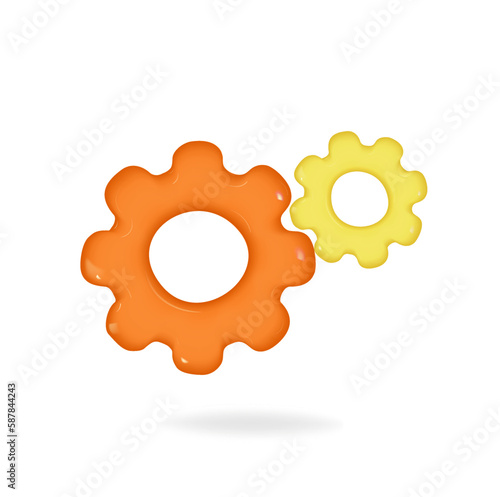 Two Machine Gears, mechanism in operation. Stylish minimalism. 3D vector illustration in high expansion
