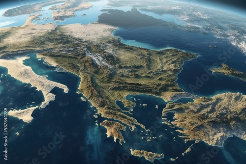 Illustration of Mediterranean Italy as Seen from Space. Generative AI