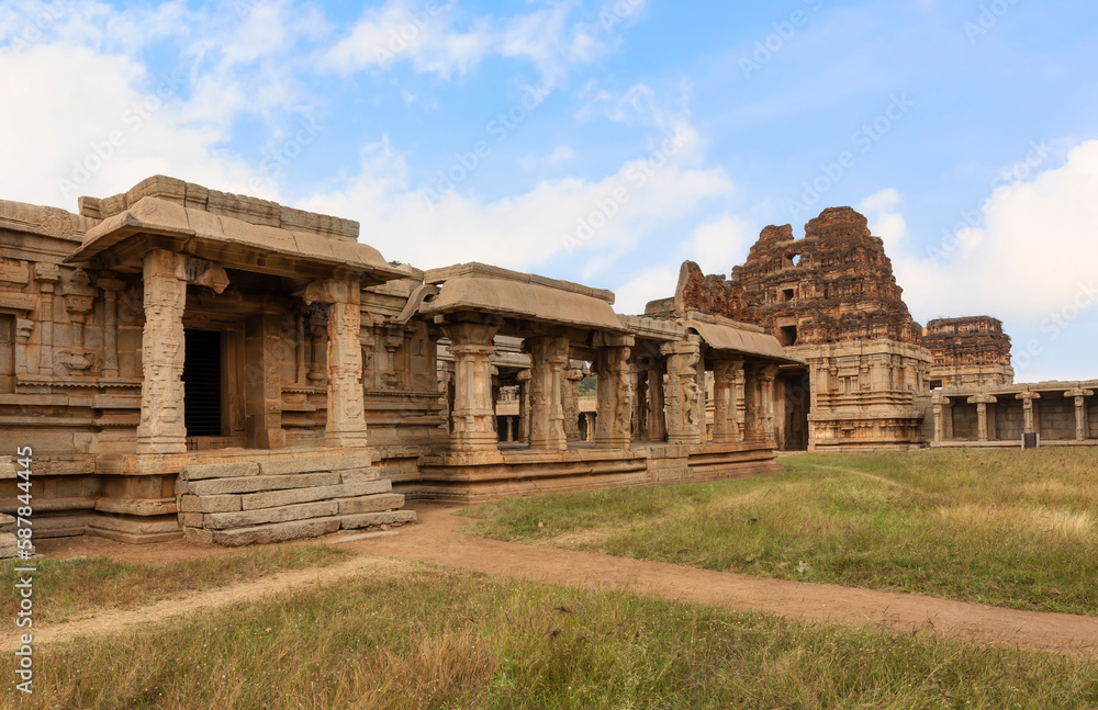 Achyuta Raya temple medieval architecture ruins with stone carvings at Hampi Karnataka, India