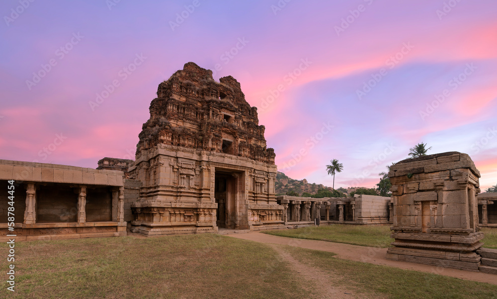 Historic Achyuta Raya temple medieval ruins at sunset at Hampi, Karnataka, India