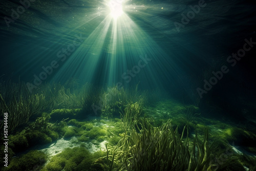 Beautiful sun rays underwater generative AI