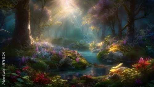 Step into a world of enchantment and wonder with a stunning  hyper-realistic image of nature that captures the essence of its magical beauty. Created using generative AI. 