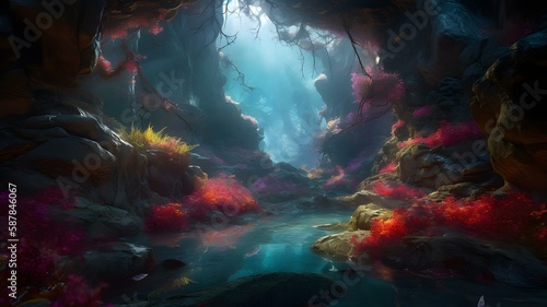 Step into a world of enchantment and wonder with a stunning, hyper-realistic image of nature that captures the essence of its magical beauty. Created using generative AI.  © Ken