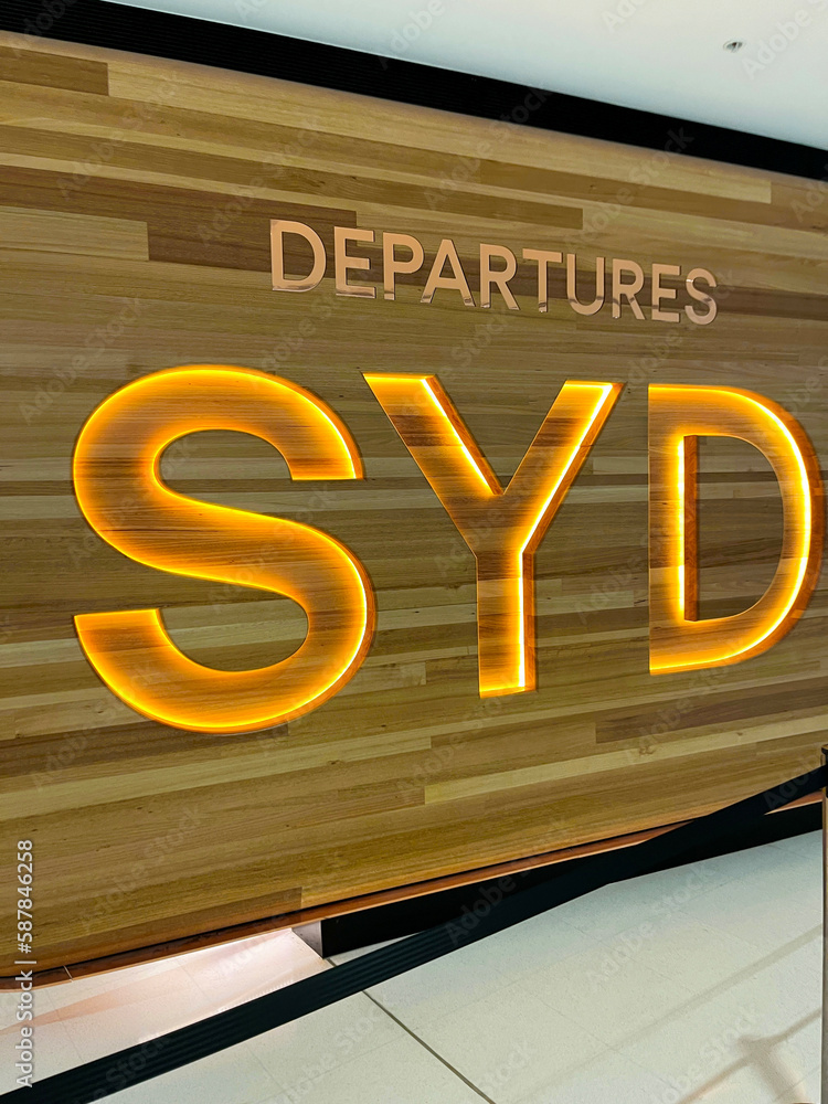 Signboard Of DEPARTURES Of Sydney Airport, Australia Stock Photo