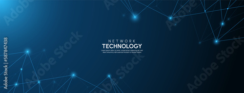 Abstract lines and dots connect background. Technology connection digital data and big data concept.