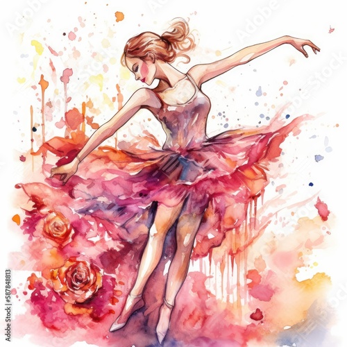 Elegant ballerina dancing amidst a cascade of rose petals Generative Ai