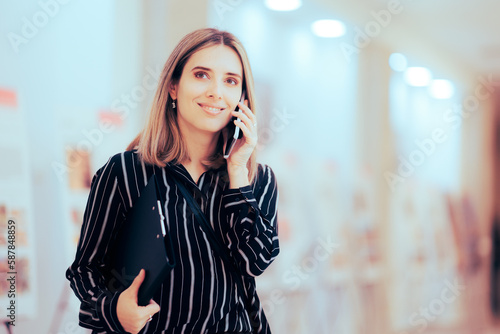 Photography Happy Businesswoman Talking on the Phone in an Art Gallery