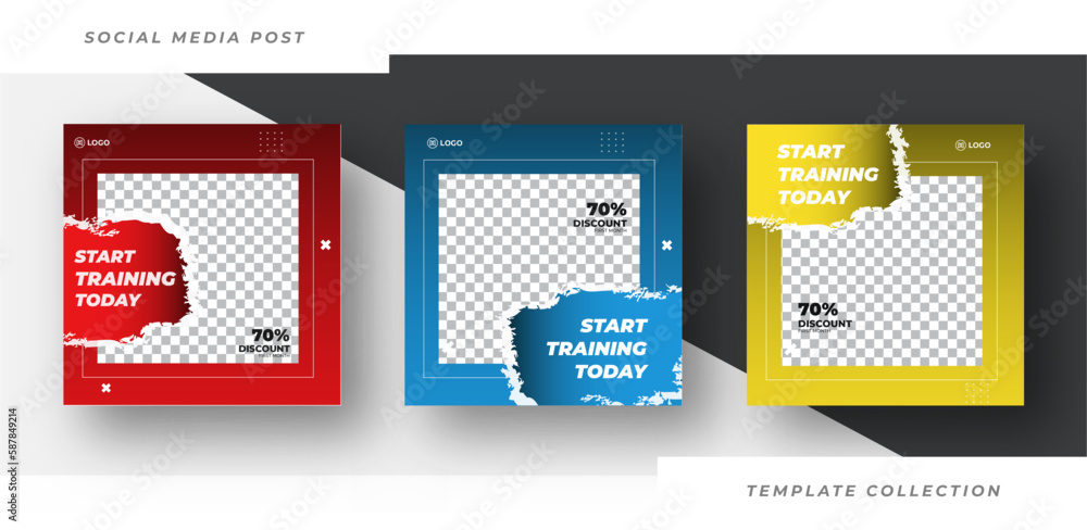 Naklejka premium fitness instagram posts collection Fitness gym social media post instagram square banner design template