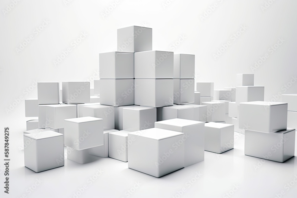 Illustration of stacked white cubes forming a minimalist sculpture or design element. Generative AI Illustration of stacked white cubes forming a minimalist sculpture or design element. Generative AI