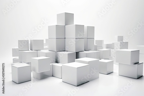 Illustration of stacked white cubes forming a minimalist sculpture or design element. Generative AI