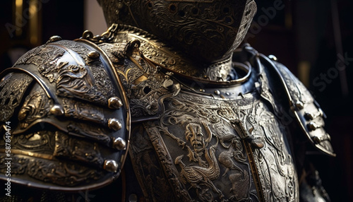 Majestic suit of armor symbolizes medieval chivalry generated by AI